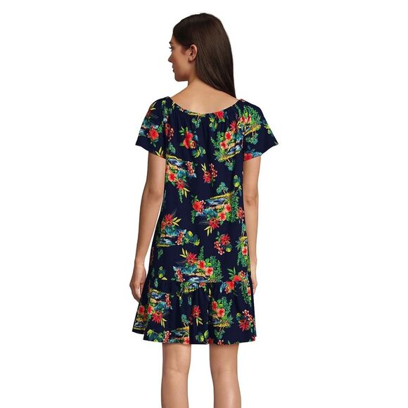 Lands’ End 100% Cotton Blue Red Hawaiian Flower Dress Size L 14-16 - Picture 2 of 10